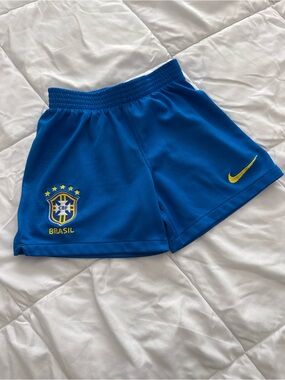 3T Nike Blue Brasil Boys Athletic Soccer Shorts with Yellow Accents